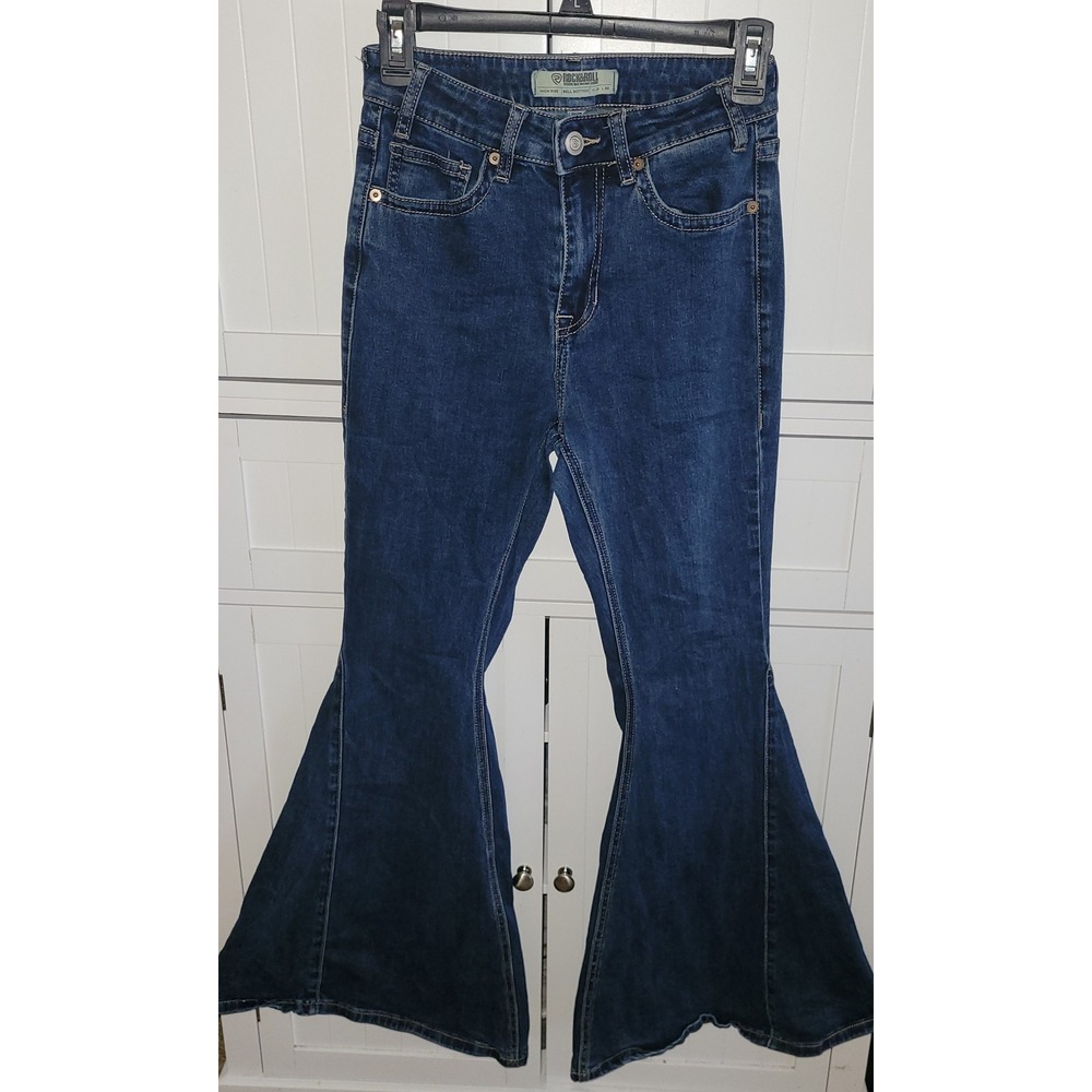 Rock & Roll Denim High Rise Bell Bottom Jeans Dark Wash Flare W26 L30